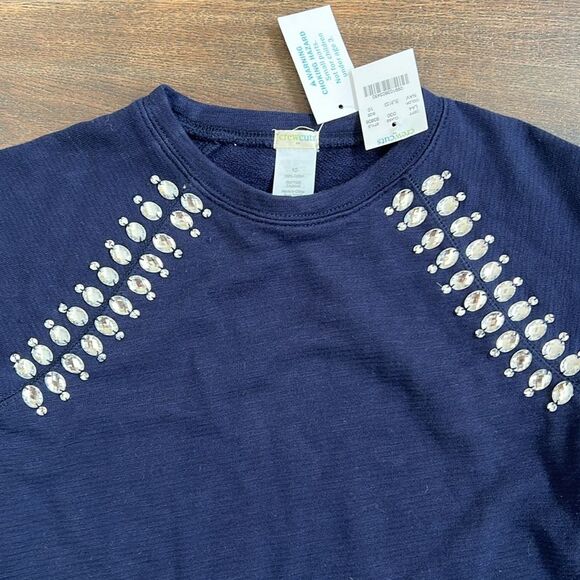 Crewcuts Girls Navy Blue Sweater Dress Size 10 Rhinestones Long Sleeve Jewels - Picture 2 of 6
